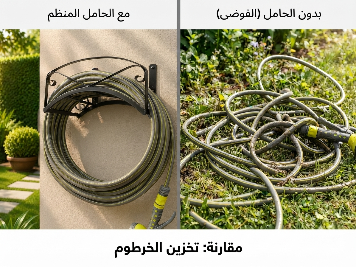 حامل خرطوم معدن حائطي باللون الأسود