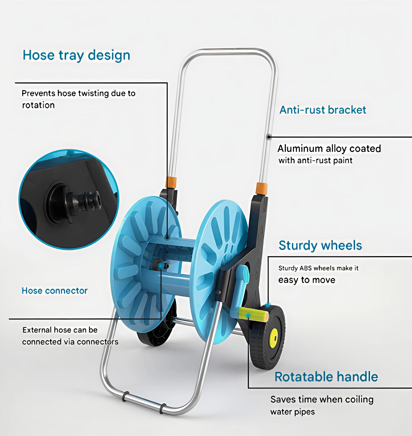 بكرة خرطوم (عربة متنقلة) بخرطوم (30متر) ومسدس متعدد الاشكال