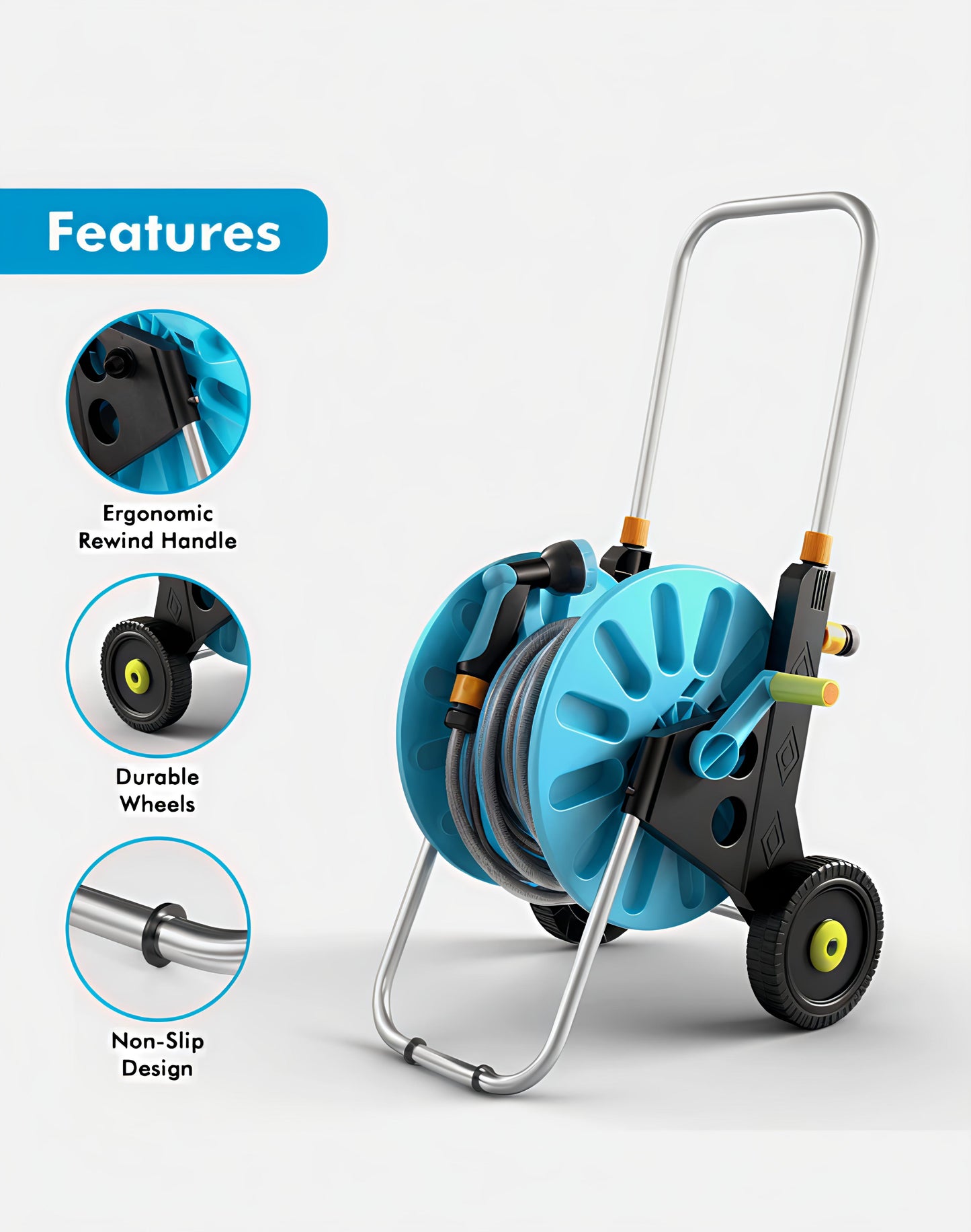 بكرة خرطوم (عربة متنقلة) بخرطوم (30متر) ومسدس متعدد الاشكال